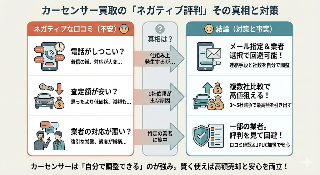 カーセンサーのネガティブな評判とその対策図解
