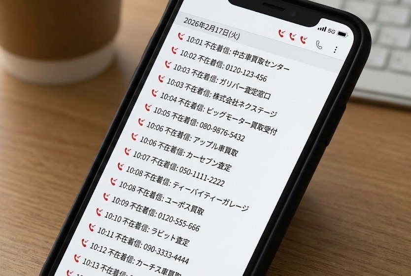 カーセンサーに申し込んだ途端に着信履歴が埋まる様子