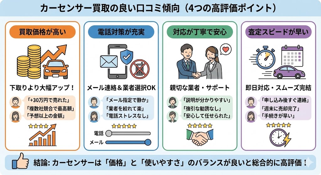 カーセンサーのポジティブな評判図解