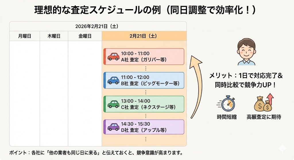 査定日をまとめて同じ日に調整するスケジュール例図解