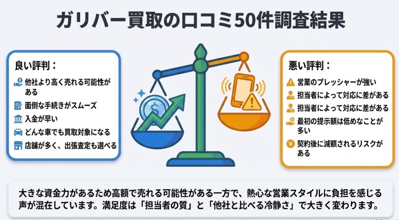 ガリバー車買取の評判・口コミ