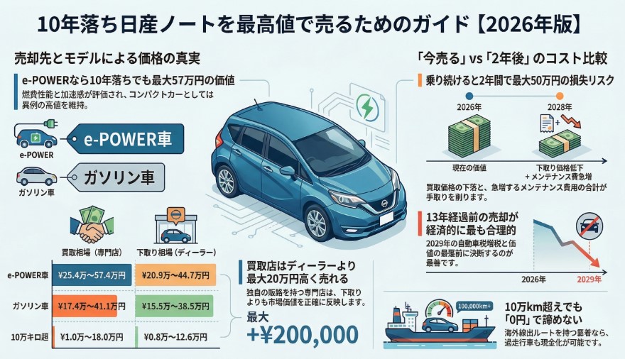 日産ノートの10値後の買取価格記事まとめ