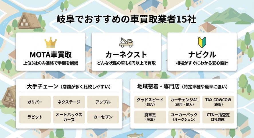 岐阜で車を売却する際のおすすめ業者15選ランキング記事