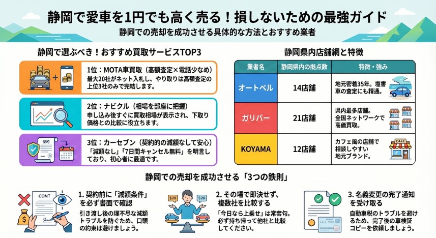 静岡の中古車買取業者のおすすめ10選記事