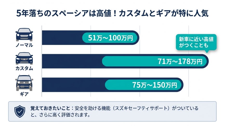 5年・7年・10年落ちのスペーシアの買取価格相場記事5年落ちの相場
