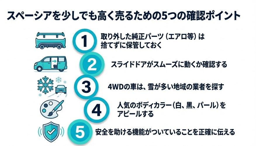 5年・7年・10年落ちのスペーシアの買取価格相場記事少しでも高く売るコツ