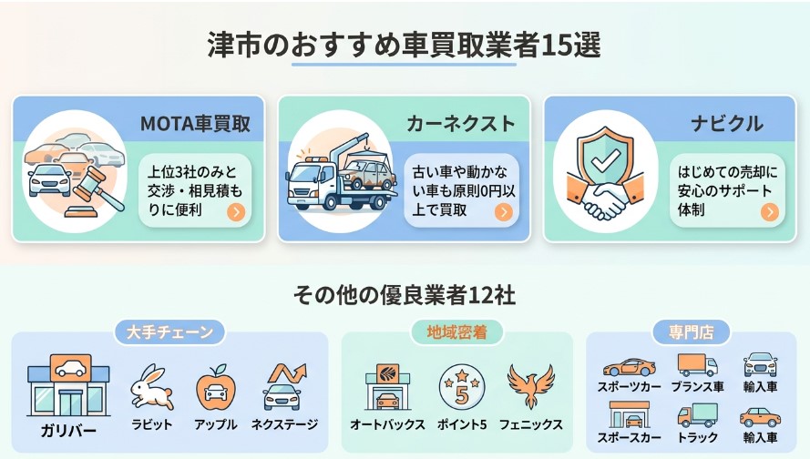 津市で車を売却する際のおすすめ業者15選ランキング記事