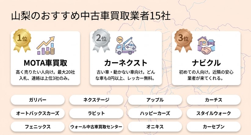 山梨で車を売却する際のおすすめ業者15選ランキング記事アイキャッチ