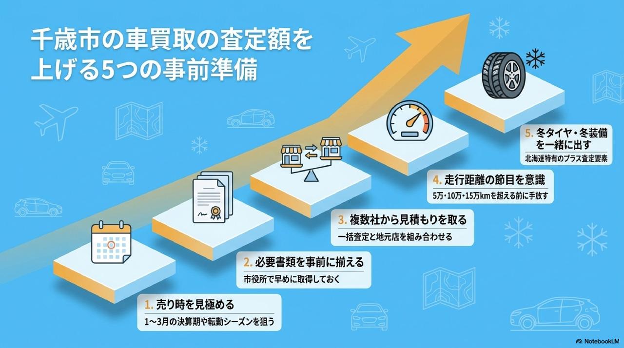 千歳市で査定額を上げるための5つの準備についての解説画像