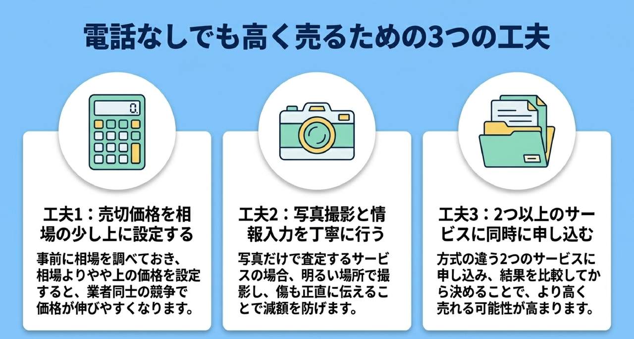 電話なしでも高値を狙う3つのコツについての解説画像
