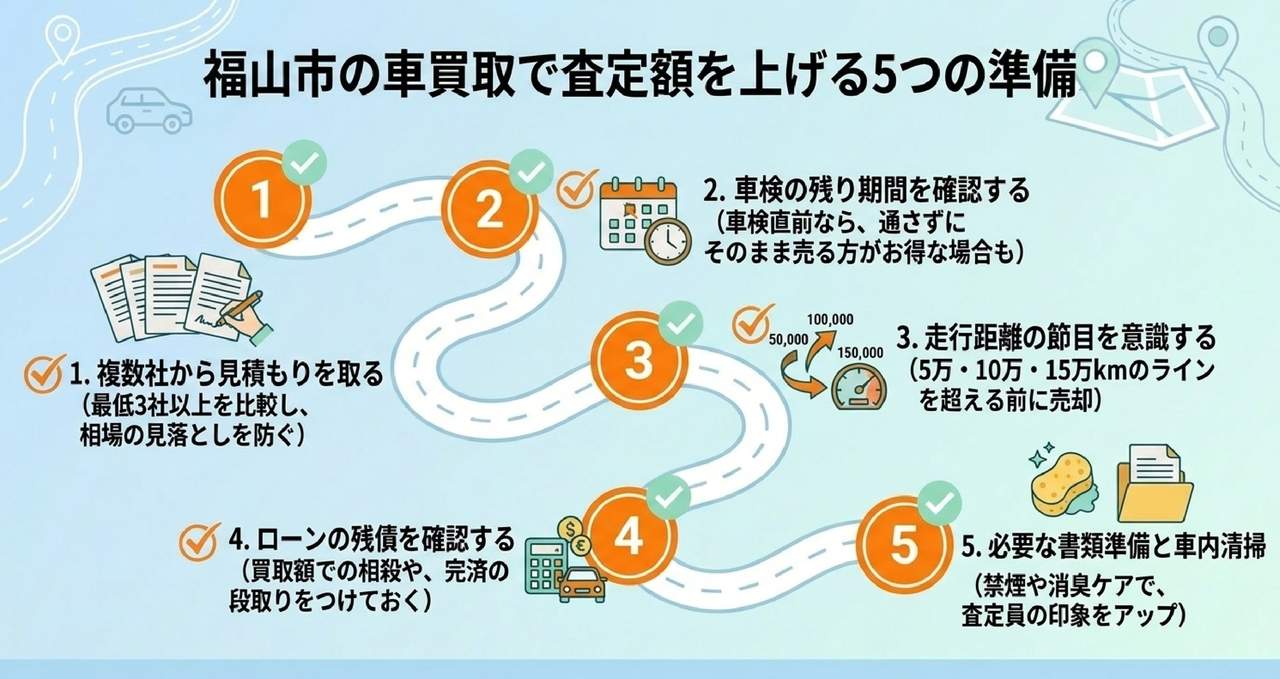 エリア別に探す福山市の車買取店舗一覧についての解説画像
