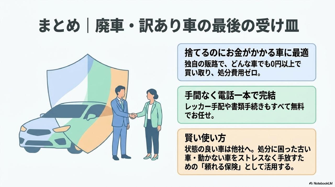 ハイシャル 評判のまとめ|廃車・訳あり車の最後の受け皿としての位置付けを示す画像