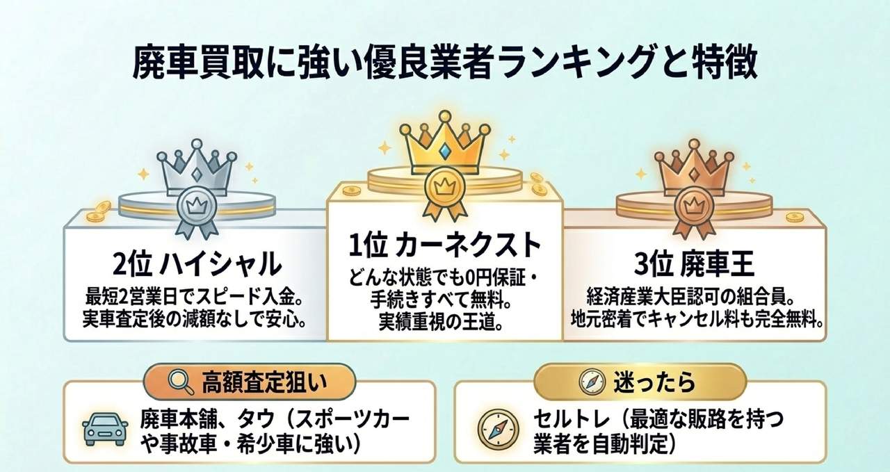 廃車買取と一般買取はどっちが得?併用戦略の判断フローについての解説画像