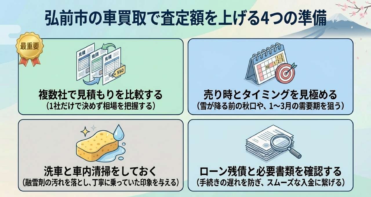 エリア別に探す弘前市の車買取店舗一覧についての解説画像