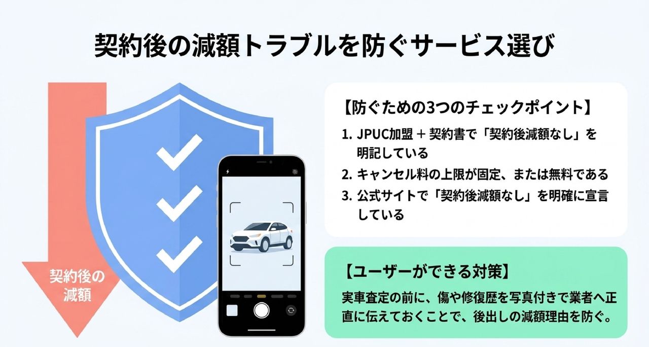 減額トラブルを避けるサービス選びについての解説画像