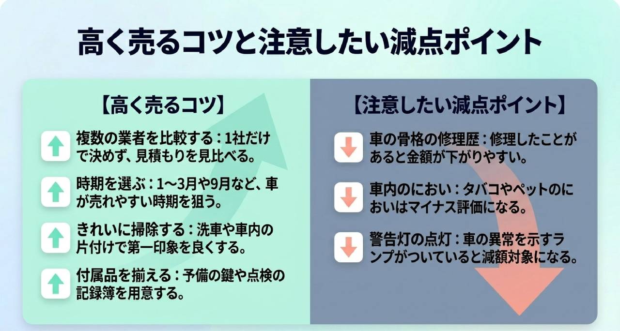 車を高く売るためのコツと事前に把握しておきたい減点要因についての解説画像