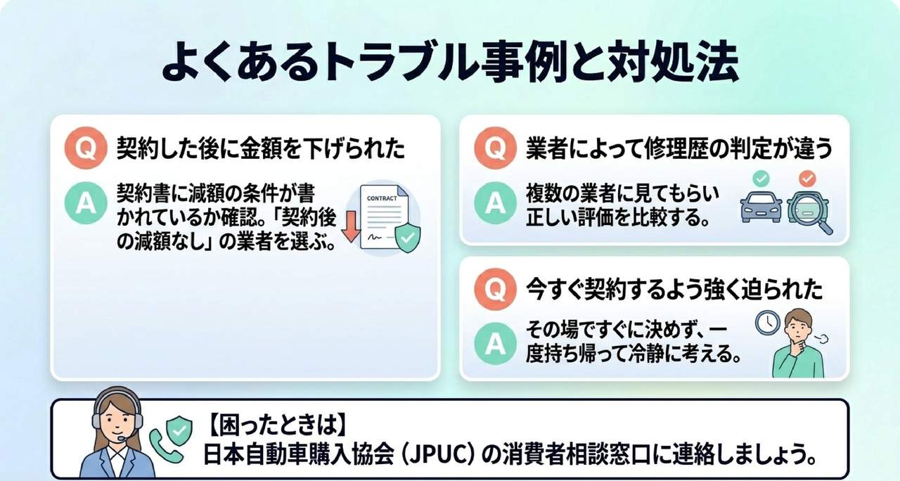 車買取の業界トラブル事例と対処法についての解説画像