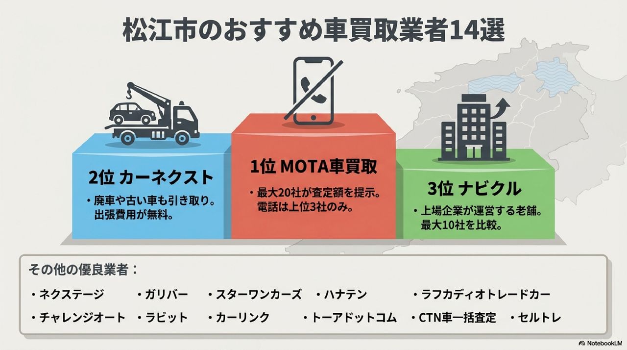 松江市の車買取おすすめ業者ランキング14選についての解説画像