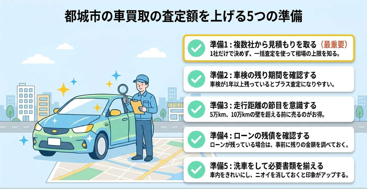 エリア別に探す都城市の車買取店舗一覧についての解説画像