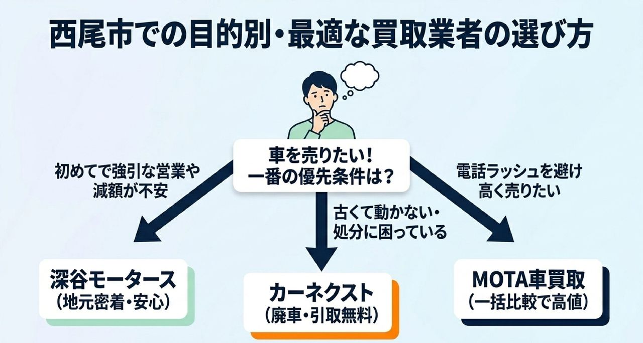 目的別に選ぶ西尾市の車買取サービスについての解説画像