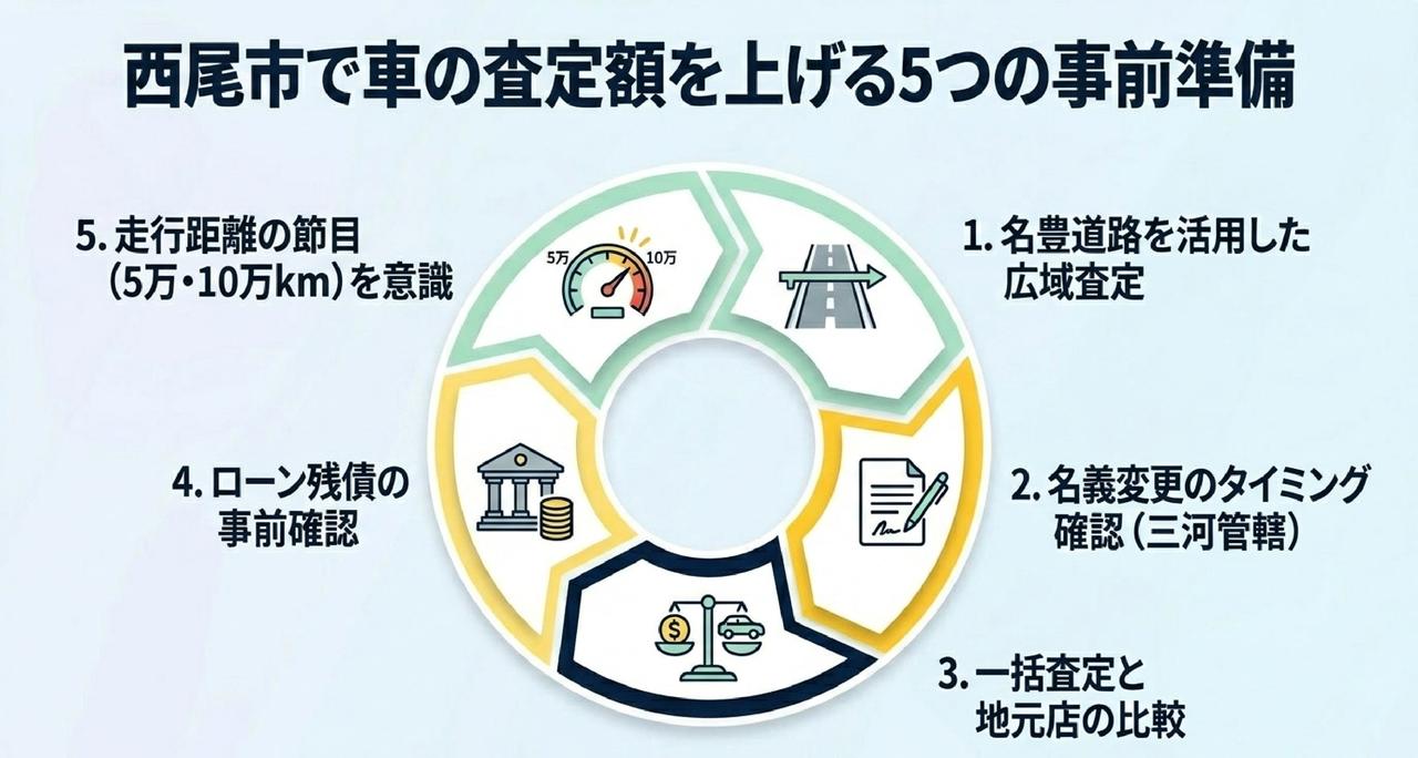 西尾市で査定額を上げるための5つの準備についての解説画像