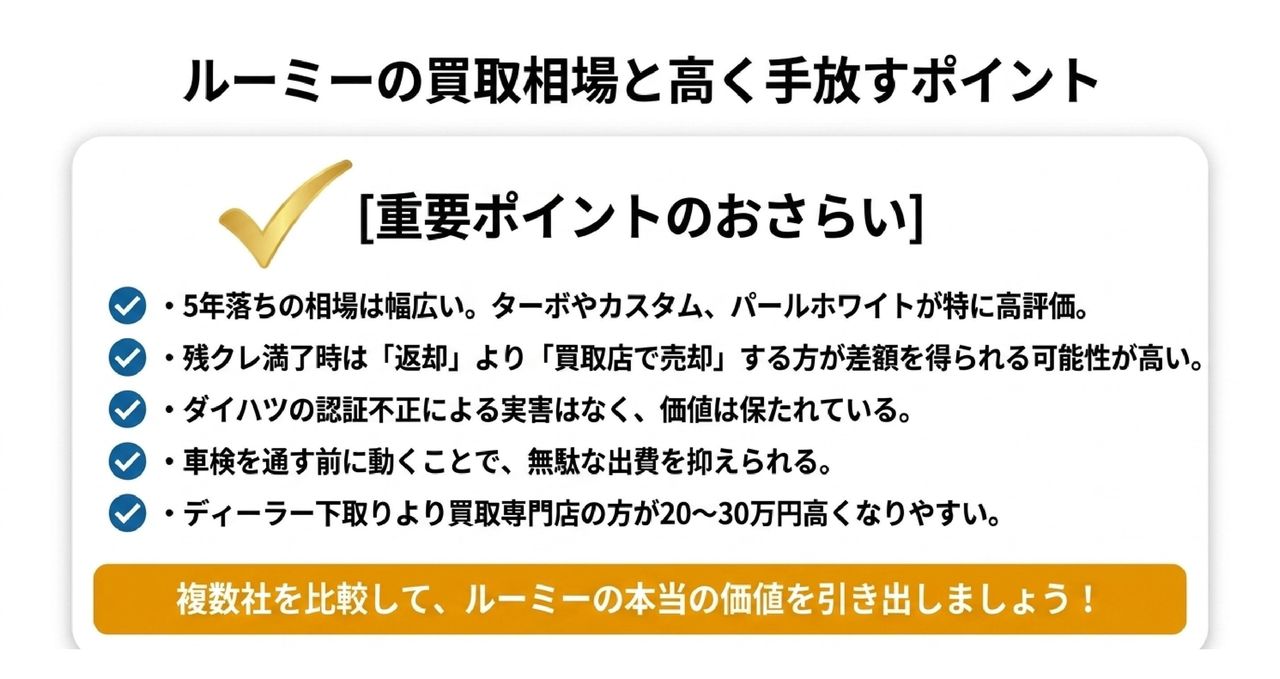 ルーミーを少しでも高く売るための5つのコツについての解説画像