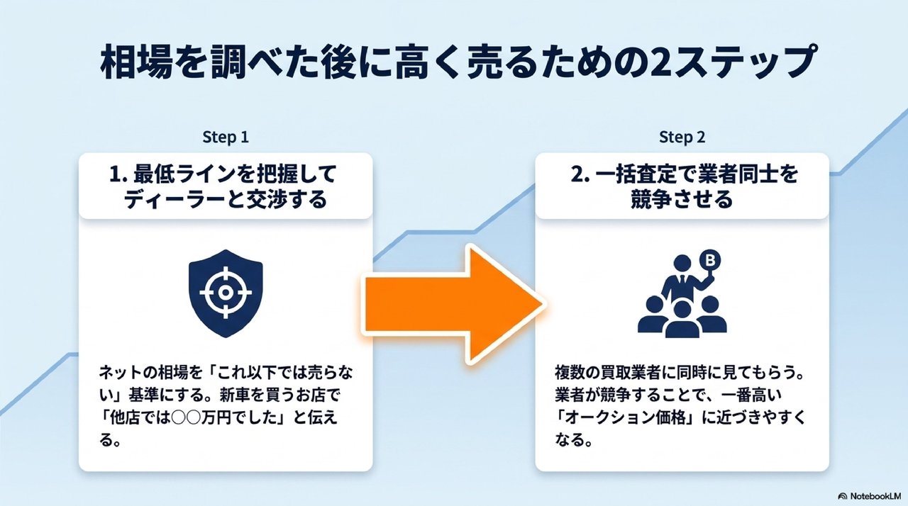 相場を調べた後に高く売るための2ステップについての解説画像