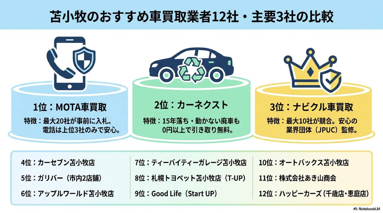 苫小牧の車買取おすすめ業者ランキング12選についての解説画像