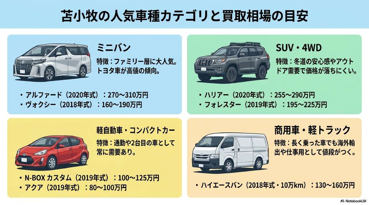 苫小牧の人気車種と買取相場についての解説画像