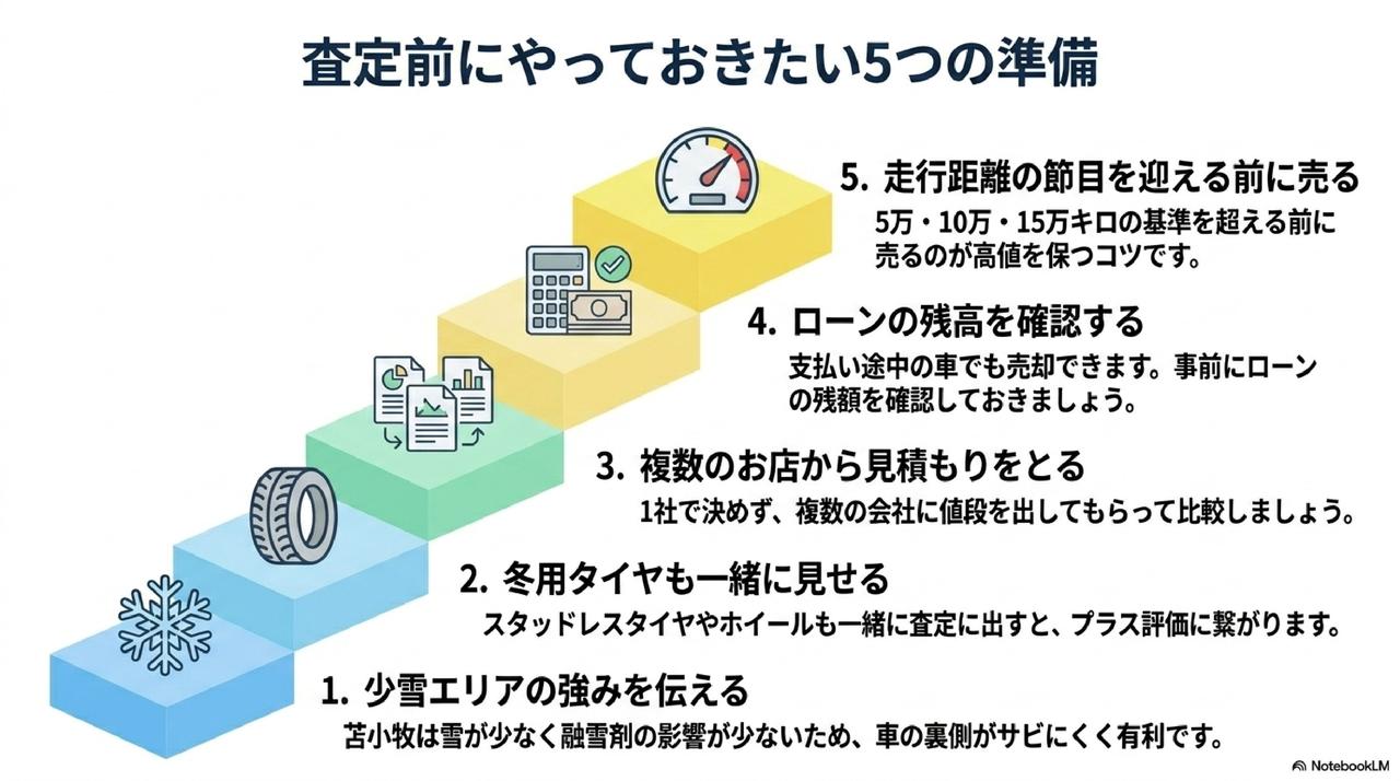 苫小牧で査定額を上げるための5つの準備についての解説画像