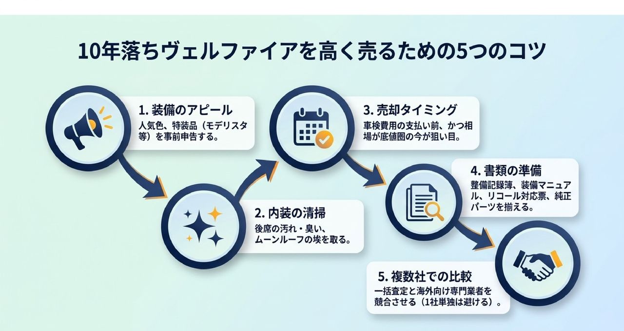 ヴェルファイアを少しでも高く売るための5つのコツについての解説画像