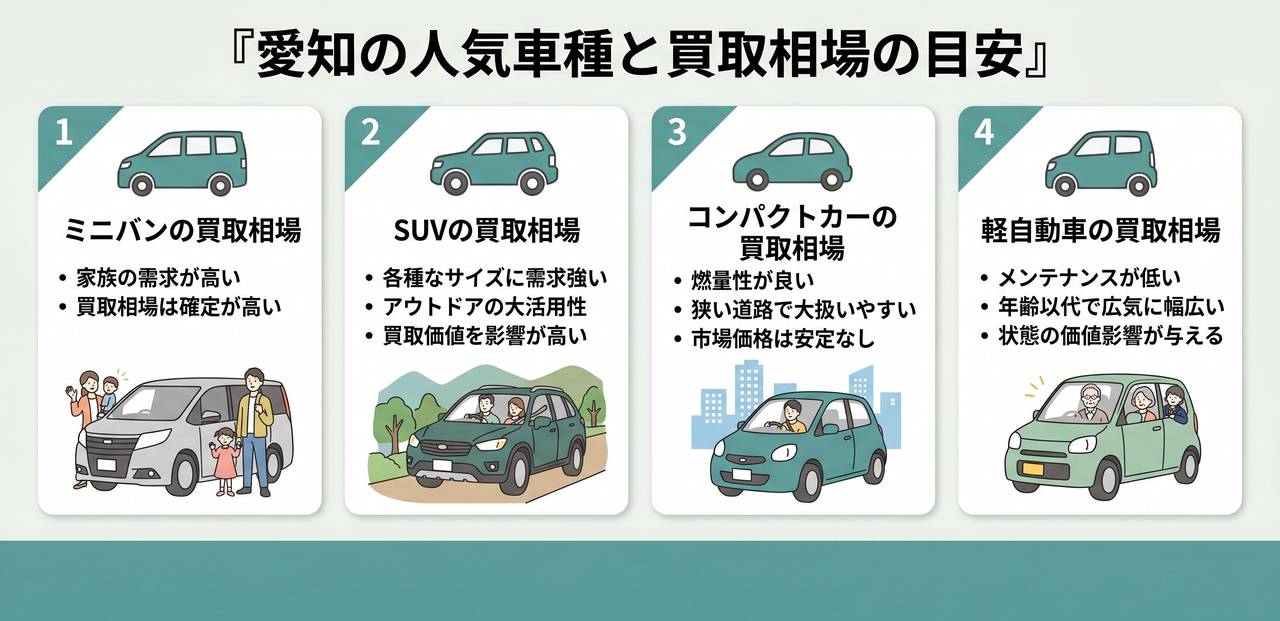 愛知の人気車種と買取相場の目安についての解説画像