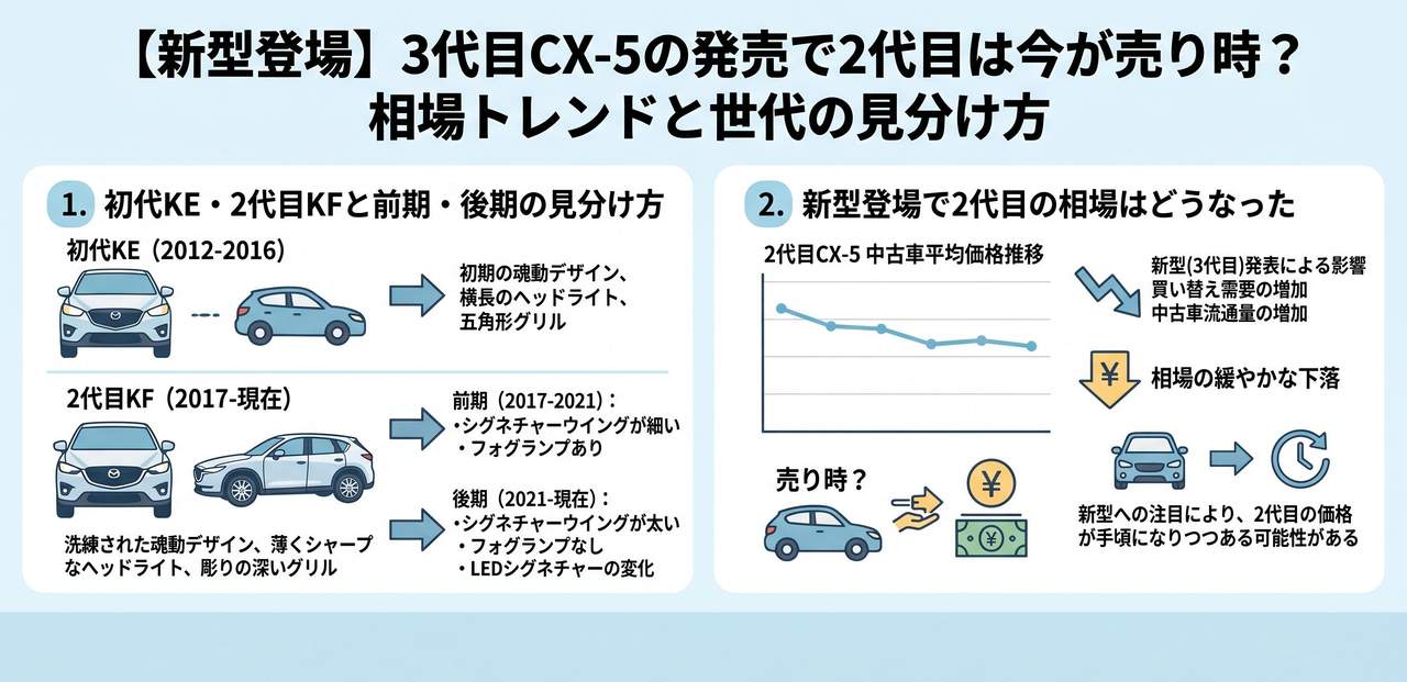 【新型登場】3代目CX-5の発売で2代目は今が売り時？相場トレンドを読むについての解説画像
