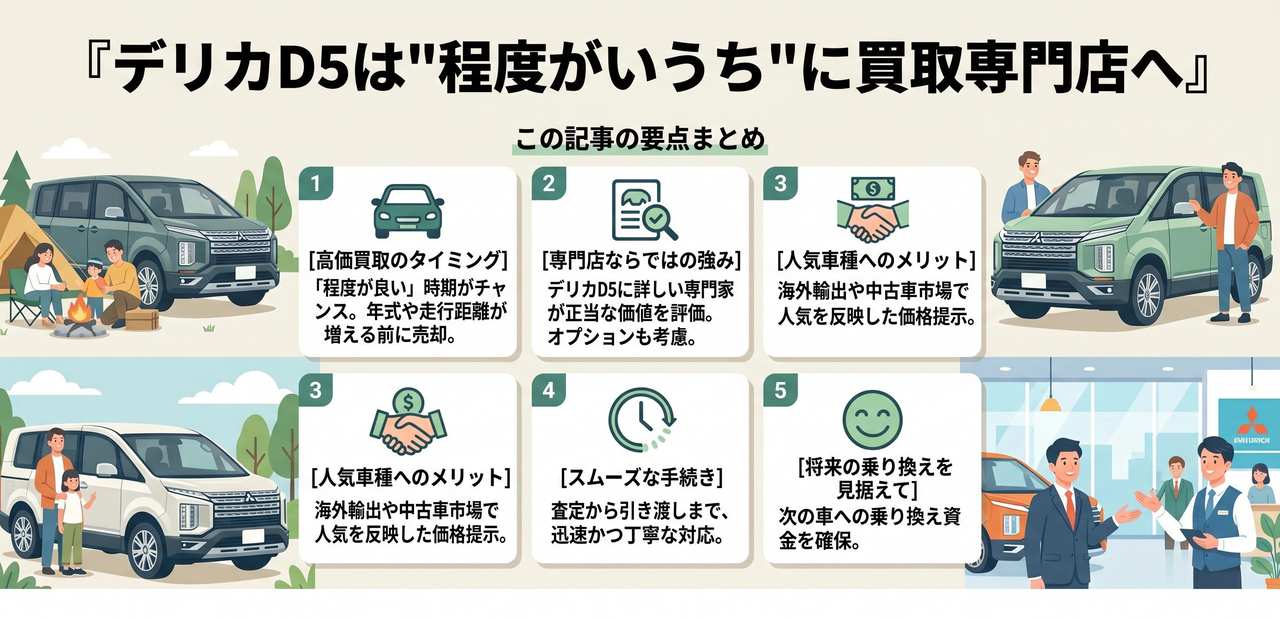 デリカD5は"程度がいいうち"に買取専門店へについての解説画像