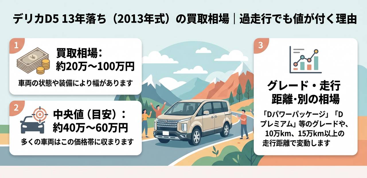 デリカD5 7年落ち(2019年式)の買取相場|ガソリン廃止・ディーゼル一本化の端境期についての解説画像