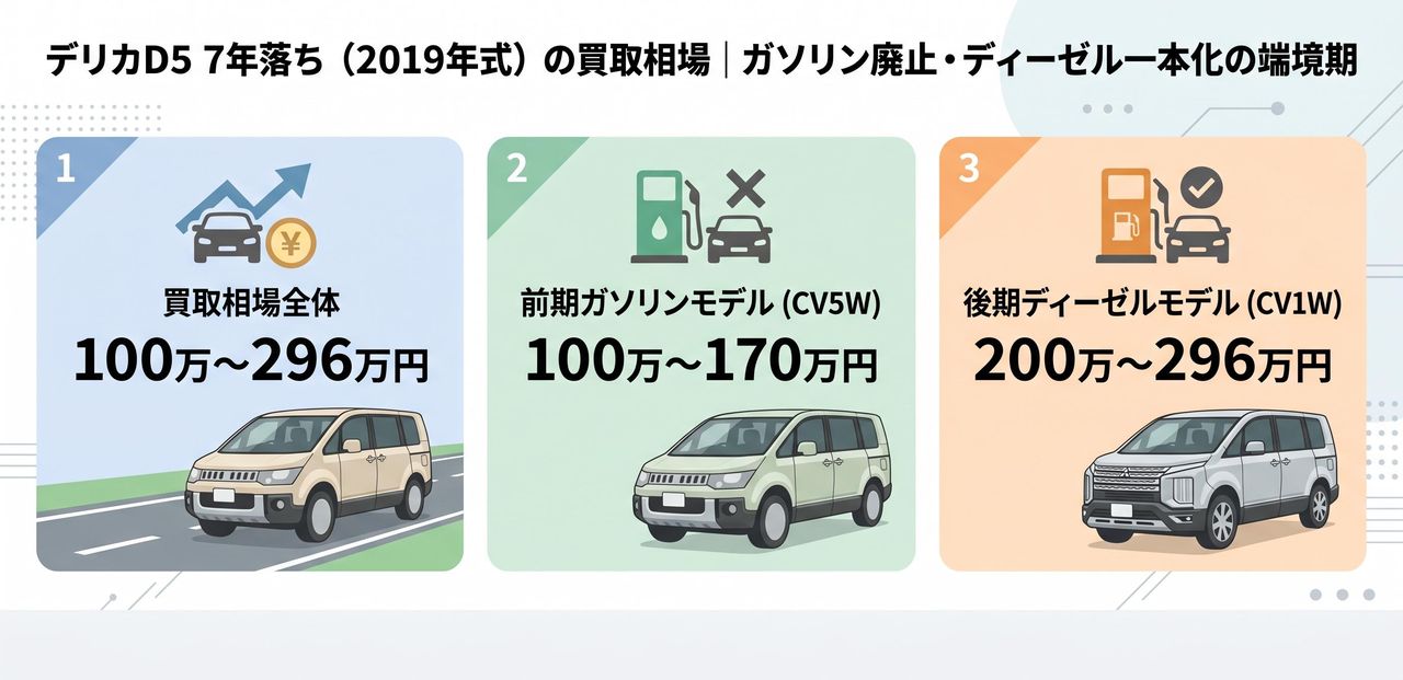 デリカD5｜5年落ちの買取価格【2026最新】下取り＋30万円の買取店も