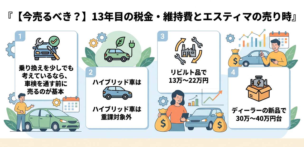 【今売るべき?】13年目の税金・維持費とエスティマの売り時についての解説画像