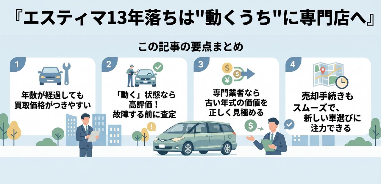 エスティマ13年落ちは"動くうち"に買取専門店へについての解説画像