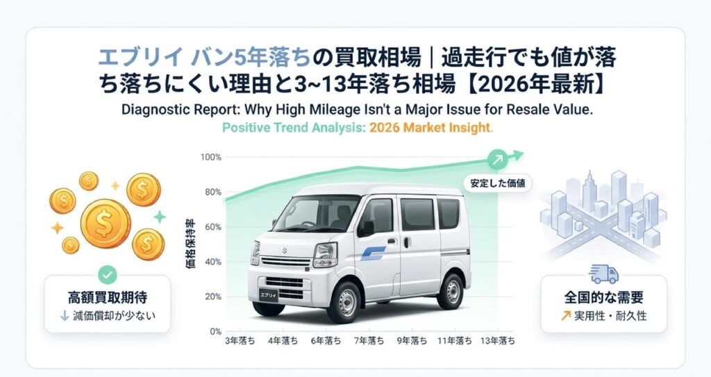 エブリイ バン5年落ちの買取相場｜過走行でも値が落ちにくい理由と3〜13年落ち相場【2026年最新】のアイキャッチ画像