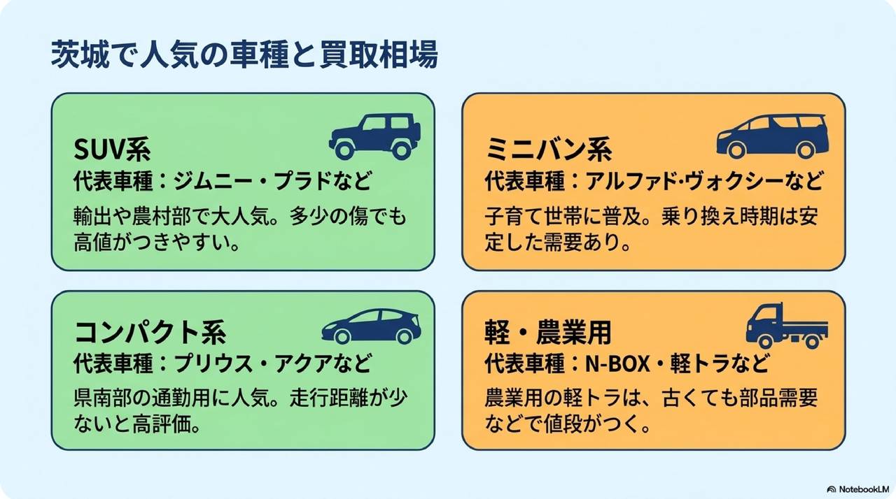 茨城の人気車種と買取相場の目安についての解説画像