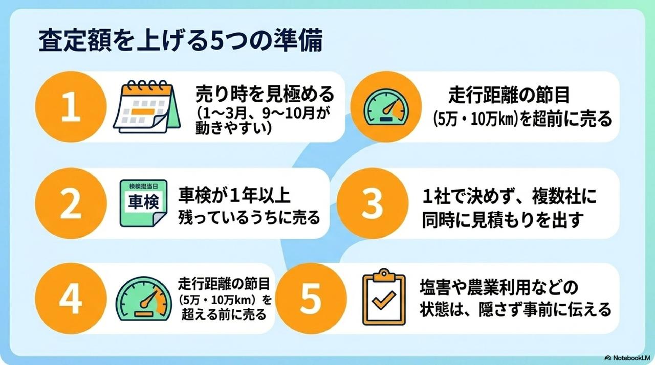 茨城で査定額を上げるための5つの準備についての解説画像