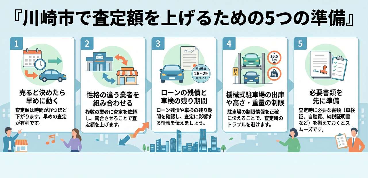 エリア別に探す川崎市の車買取店舗一覧についての解説画像