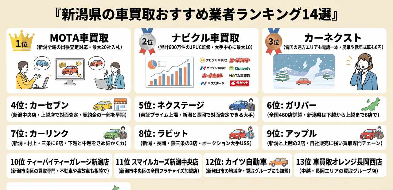 新潟県の車買取おすすめ業者ランキング