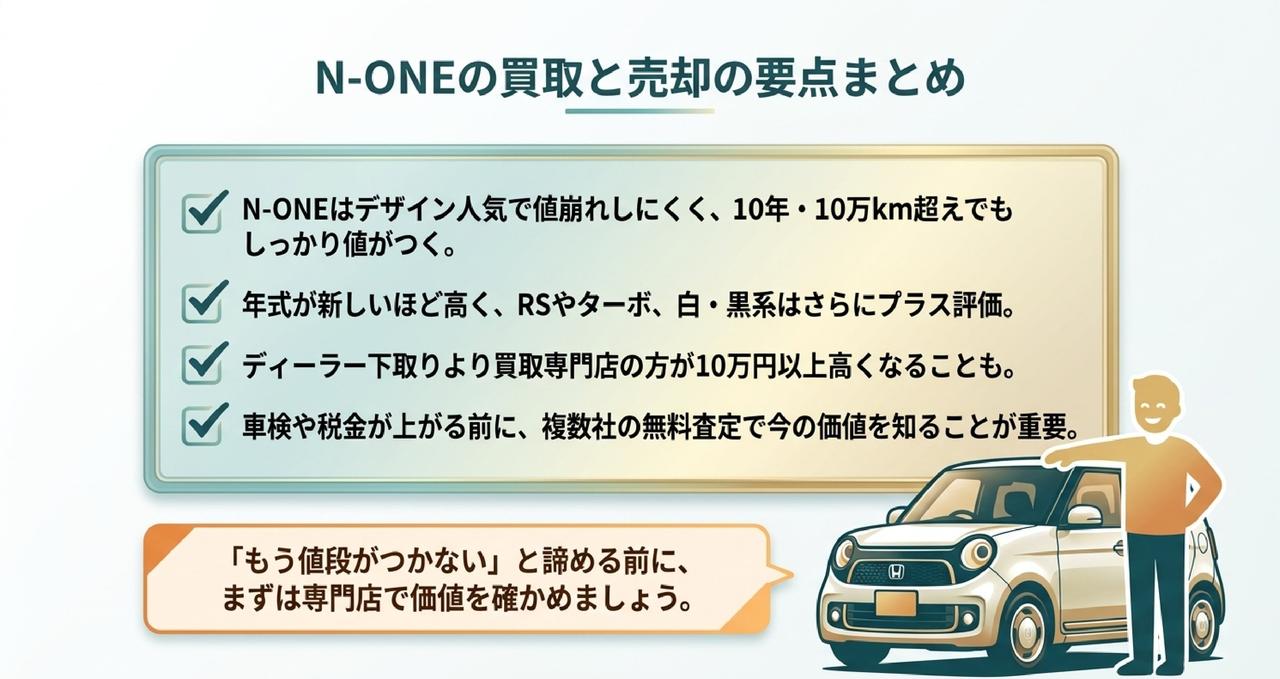 N-ONEは値が付くうちに買取専門店へ(まとめ)についての解説画像