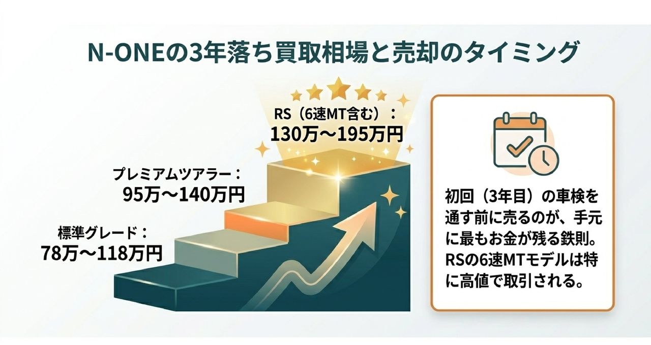 N-ONE7年落ち（2019年式）の買取相場と初代後期（RS追加後）の強みについての解説画像