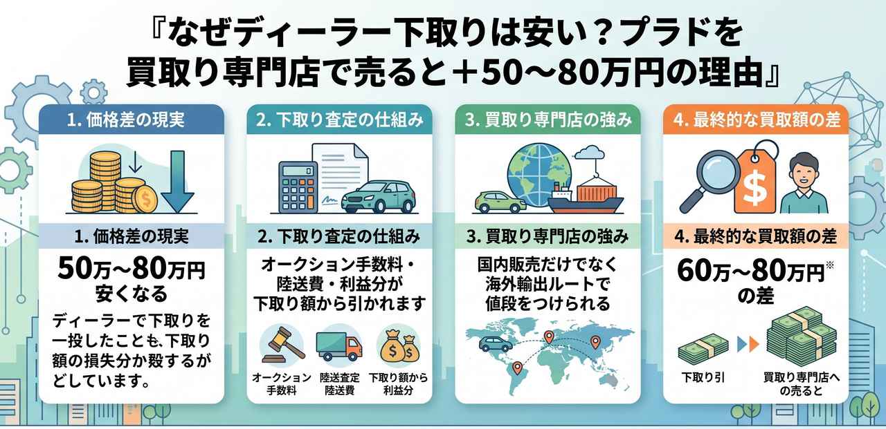 走行距離・ボディカラー・ディーゼルで変わるプラドの査定額についての解説画像