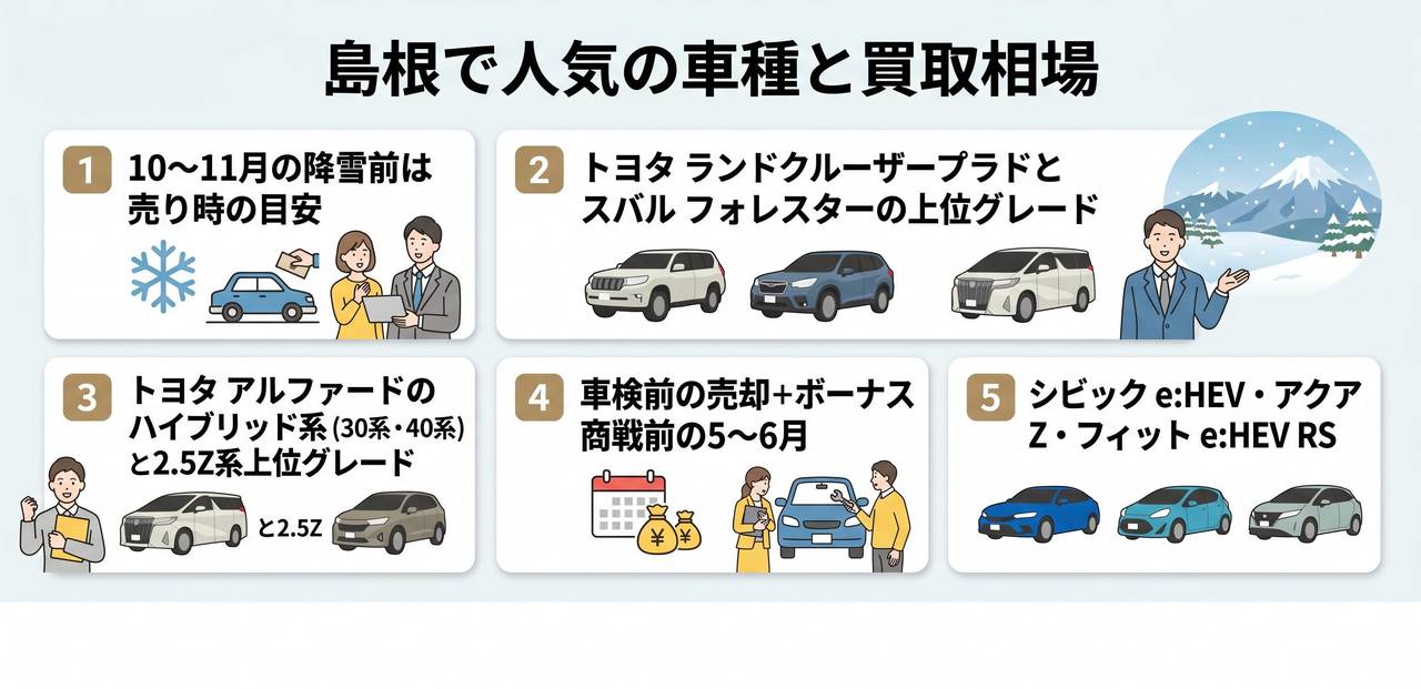 島根で人気の車種と買取相場についての解説画像