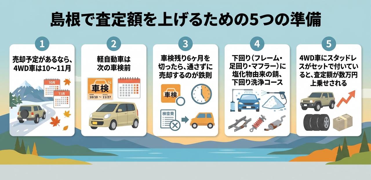 島根で査定額を上げるための5つの準備についての解説画像