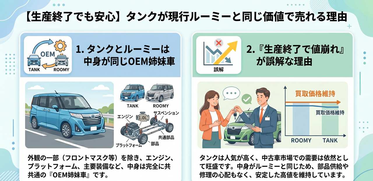 タンクが現行ルーミーと同じ価値で売れる理由を解説したスライド