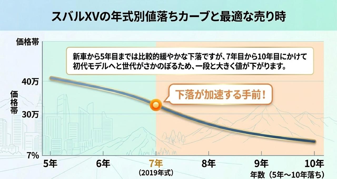 スバルXV10年落ち(2016年式)の買取相場|初代GP後期で世代が変わるについての解説画像
